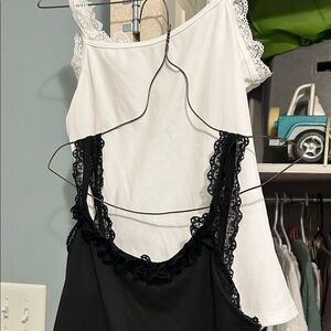 Black and White Lace Trim Tank Tops